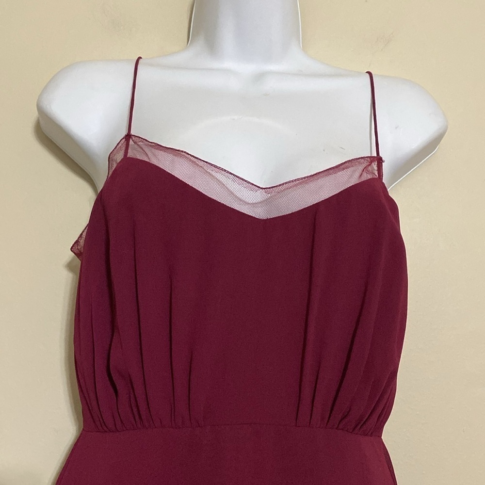Watters Dove maxi Dress women 0 Elegant Burgundy gown event wedding ruffle hem - Picture 3 of 15